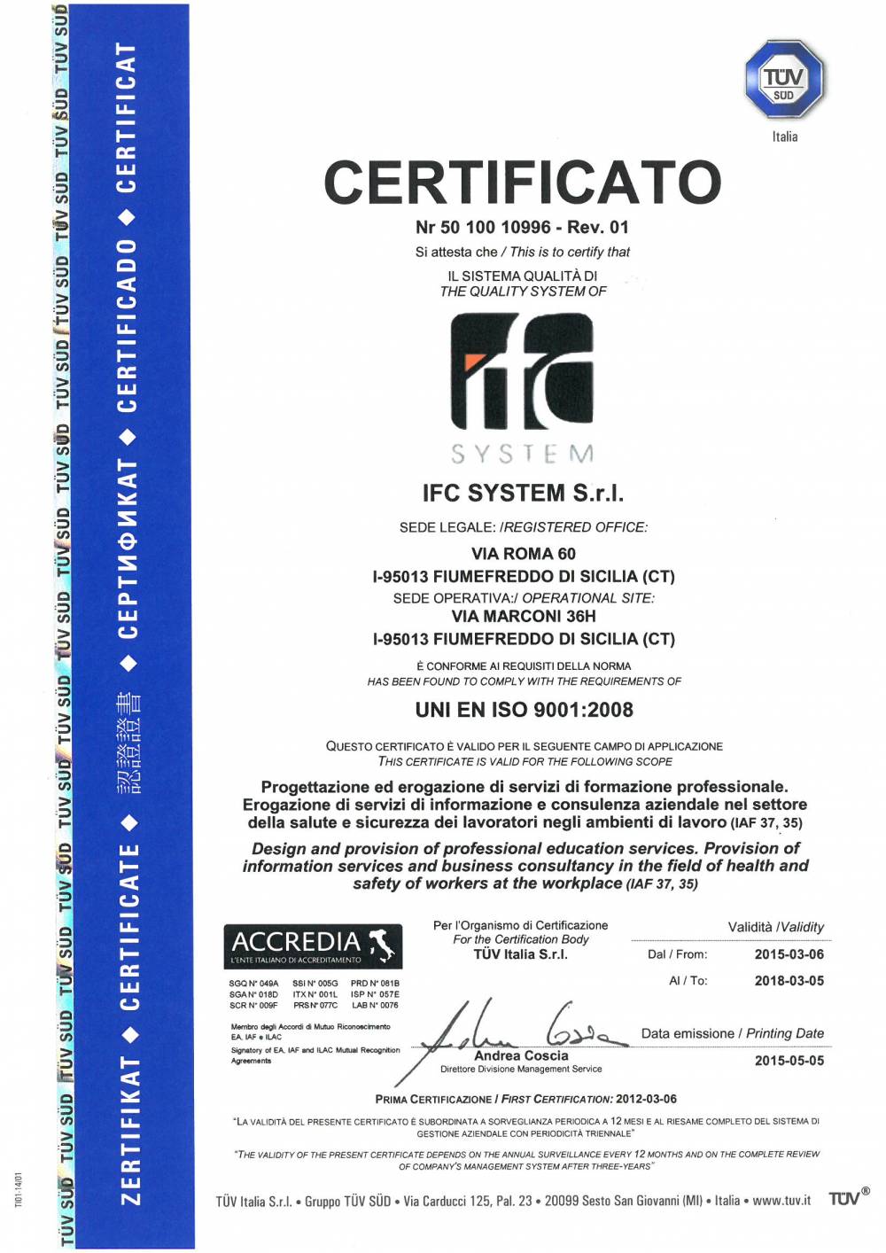 Certificato ISO 9001:2008